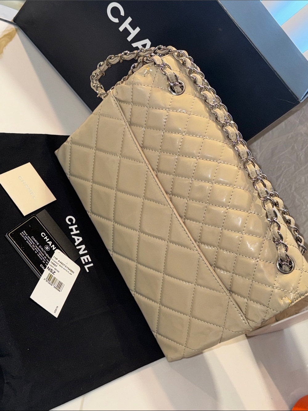 CHANEL Quilted Lambskin Shoulder Bag in Beige with Silver Hardware - Picture 11 of 14